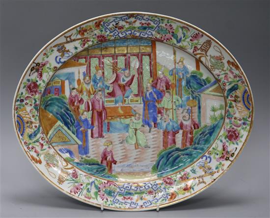 A Chinese famille rose oval dish, Jiaqing period length 40cm